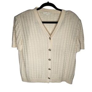 St. John Basics Cream Ivory Tank & Short Sleeve Cardigan Set Size Medium